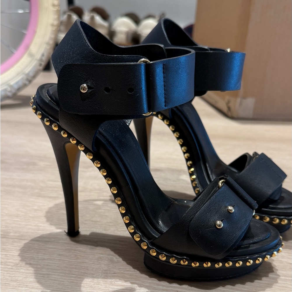 Chic Black Studded Women's Heels Korean brand